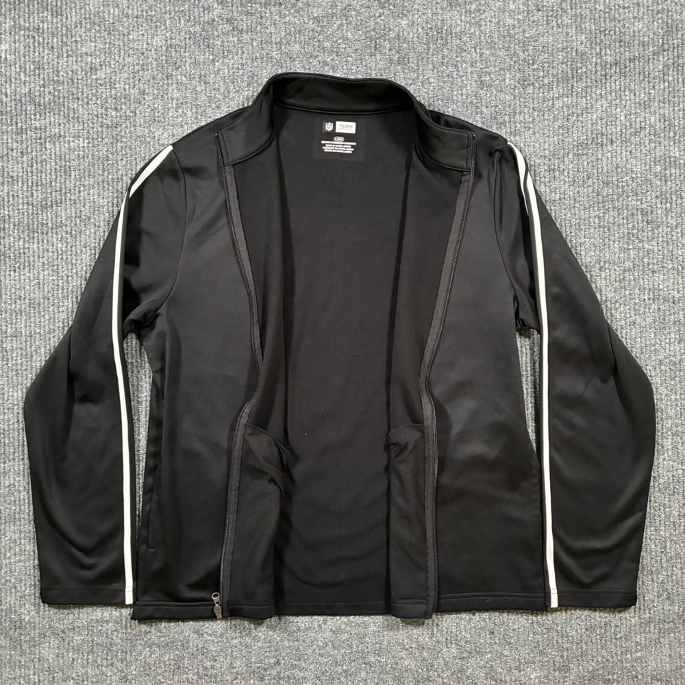 NFL Team Apparel Mens Track Jacket Large Black Zip Up Athletic Stripe Sleeve